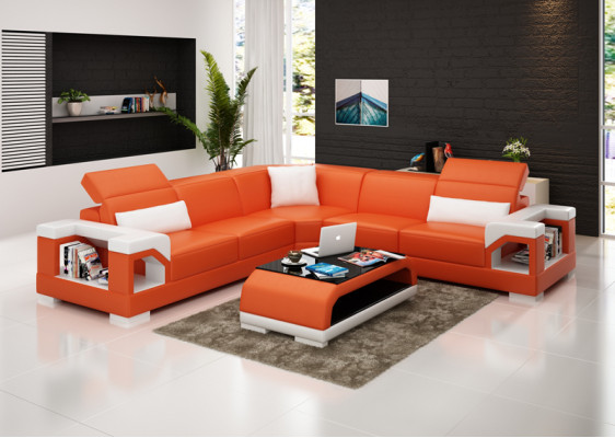 Canapé en cuir Canapé Paysage vivant Canapé d'angle Suite d'angle Design Moderne Canapé avec USB