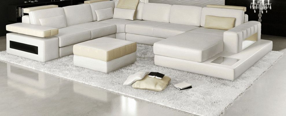 Grand canapé d'angle en forme de U Canapé Canapé Rembourrage Cuir Textile Tissu Paysage vivant