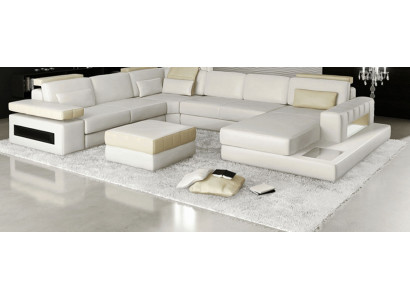 Grand canapé d'angle en forme de U Canapé Canapé Rembourrage Cuir Textile Tissu Paysage vivant