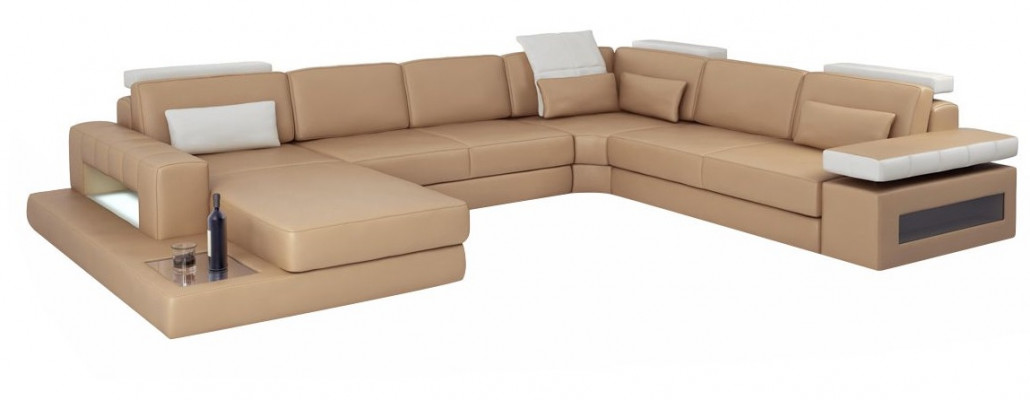 Paysage de vie Canapé d'angle Canapé En cuir marron clair Siège de rembourrage Canapé d'angle en U Sofas