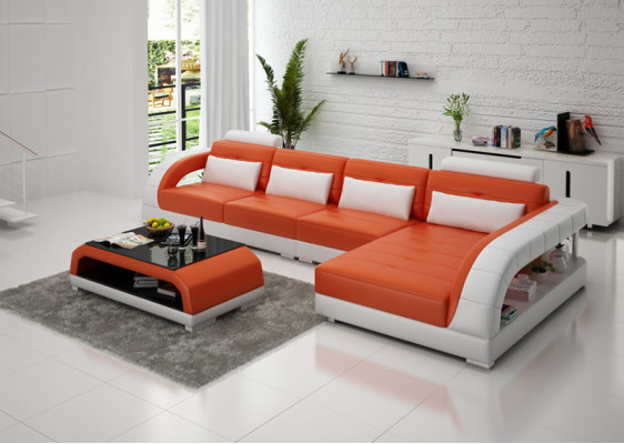 Canapé en cuir USB Paysage vivant Canapé d'angle Eck Suite Design Canapé moderne G8012C nouveau