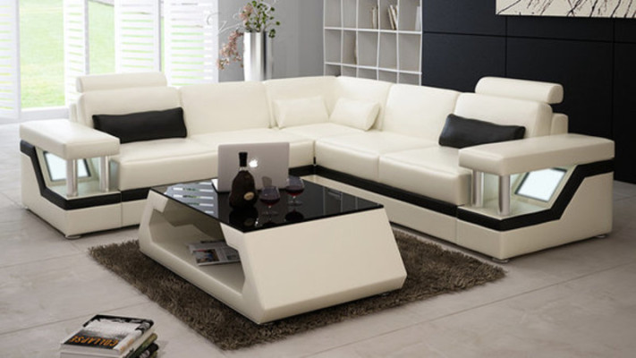 Canapé en cuir Canapé Paysage vivant Suite d'angle Design Moderne Canapé d'angle en L-forme L6002