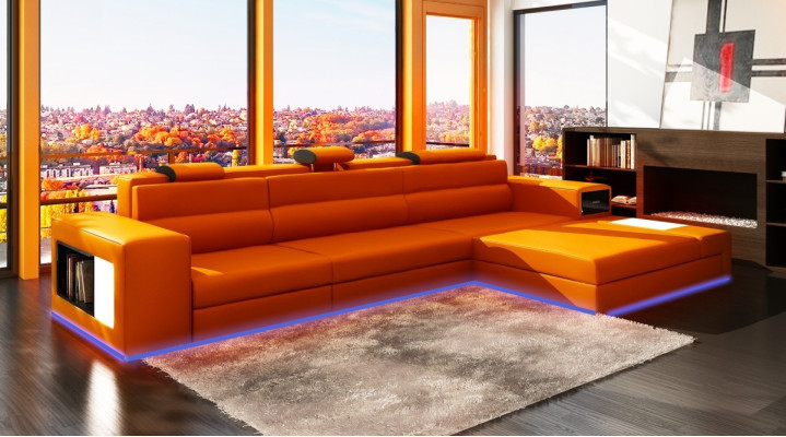 Canapé en cuir avec USB Canapé d'angle paysage vivant Suite d'angle Eck Design Canapé moderne B2006B