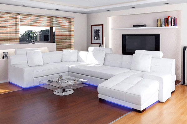 Canapé en cuir avec USB, paysage vivant Canapé d'angle Eck Suite Design Canapé Moderne A1111