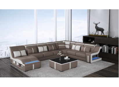 Canapé de luxe Canapé d'angle Design Paysage de vie Sofas Canapé Coin suite + Lumière + USB
