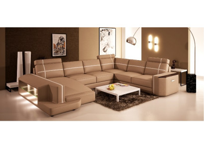 Notre moderne canapé en cuir en forme de U dans un style designer exquis