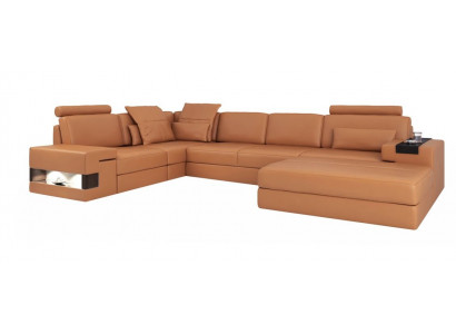 Moderne ensemble de canapé d'angle de luxe en forme de L en cuir rembourré canapé en cuir
