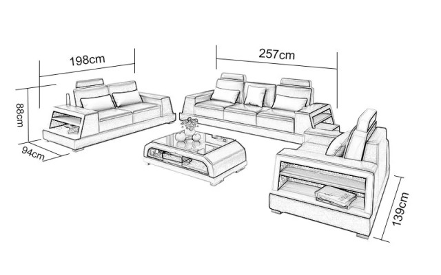 Canapé design Canapé ensemble 3-2-1 Place Table basse Ensemble de cuir de groupe 4 pièces