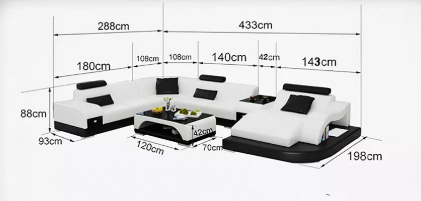 Canapé d'angle en forme de U Fauteuil Table basse Canapé moderne Canapé en cuir Canapé d'angle Revêtement 2 pièces