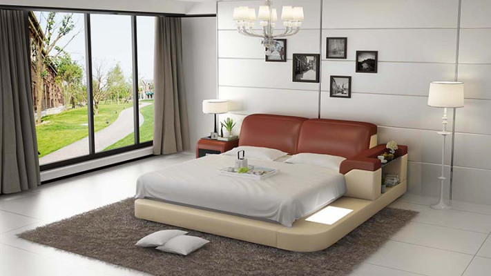 Lit à eau multifonctionnel de luxe en double, avec matelas à eau et rembourrage 200x200 + USB