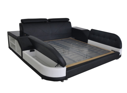 Conception Bed XXL Grand Lit En Cuir Hôtel Rembourrage 180x200 Étagère Multifonction USB Lits