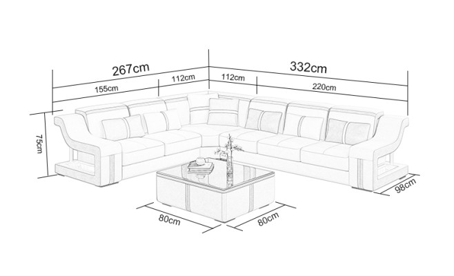 Canapé d'angle XXL avec prise USB Canapé d'angle de salon Table de canapé en cuir pour canapé