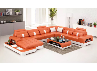 Canapé moderne Canapé d'angle en forme de U Table basse Canapé en cuir Canapé d'angle Rembourrage Orange de luxe