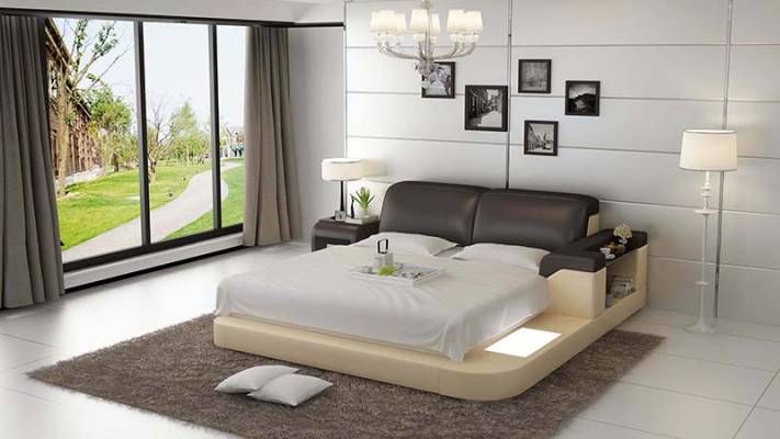 Lit double complet avec lits d'eau, lits en cuir et lits rembourrés LB8807 de Waterbed Hotel.