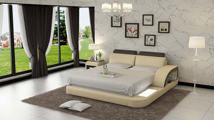 Chambre d'hôtel avec lit double, lit à eau, lit complet en cuir, lit rembourré LB8808.
