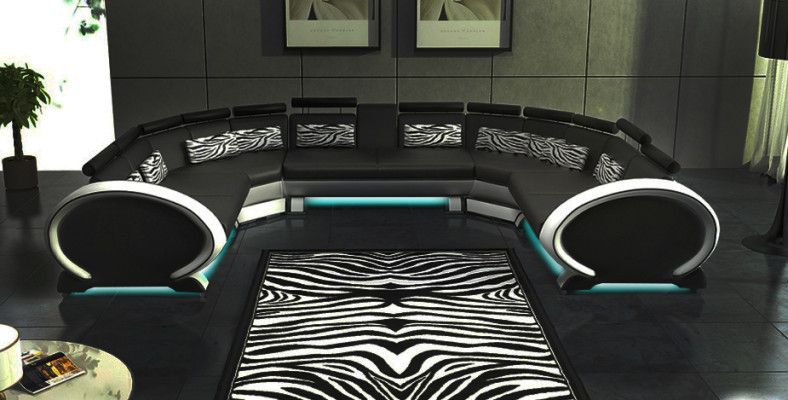 Canapé d'angle en cuir avec coussin d'assise en forme de U Canapé d'angle moderne designer + USB