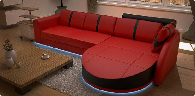 Canapé-lit DESIGNERSOFA en cuirCanapé d'angle avec USB en cuirCanapé d'angle LEDERSOFA avec fonction lit