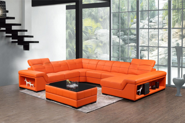 XXL Suite Designer Salon Paysage d'angle Canapé Canapé en U Table en cuir neuve