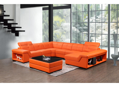 XXL Suite Designer Salon Paysage d'angle Canapé Canapé en U Table en cuir neuve