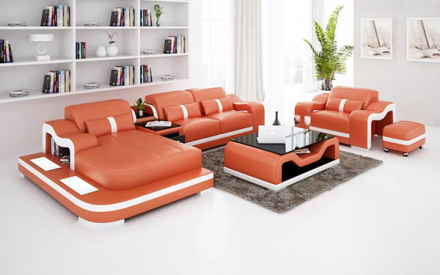 Canapé-design Canapé d'angle en forme de L Fauteuil Coussin de siège Rembourrage Paysage de vie Canapé en cuir