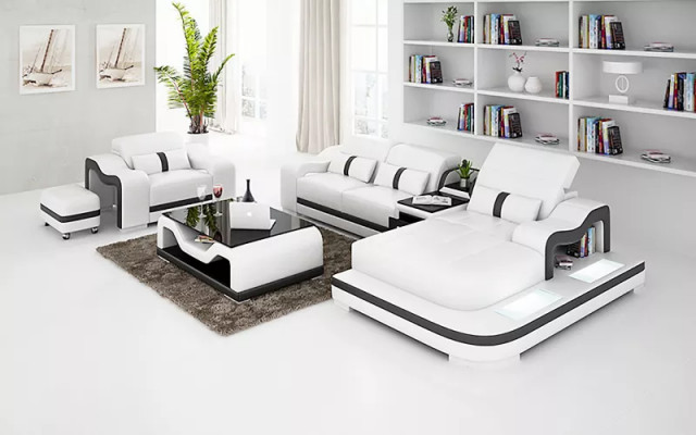 Canapé-design Canapé d'angle en forme de L Fauteuil Coussin de siège Rembourrage Paysage de vie Canapé en cuir