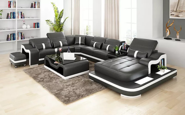 Canapé d'angle design en forme de U Paysage de vie Canapé designer Canapé en cuir Ensemble d'angle Rembourrage