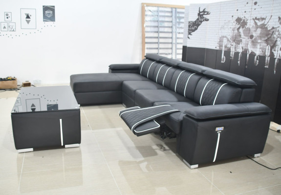 Canapé d'angle design Canapé en cuir Suite tapissé fonction relax automatique nouveau