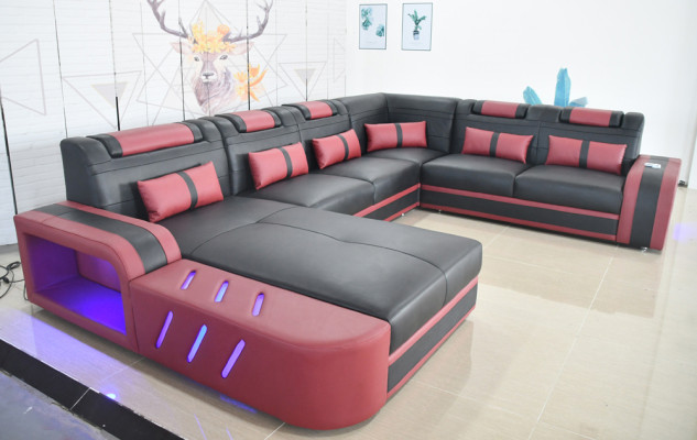 Canapé d'angle en cuir Canapé en forme de U Canapé moderne Canapé d'angle doux Design de salon