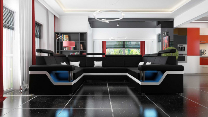 Canapé en cuir avec USB grand canapé d'angle XXL Canapé coin salon Canapé Rembourrage Siège LED