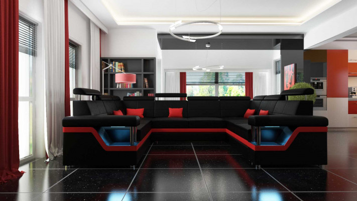 Canapé en cuir avec USB grand canapé d'angle XXL Canapé coin salon Canapé Rembourrage Siège LED