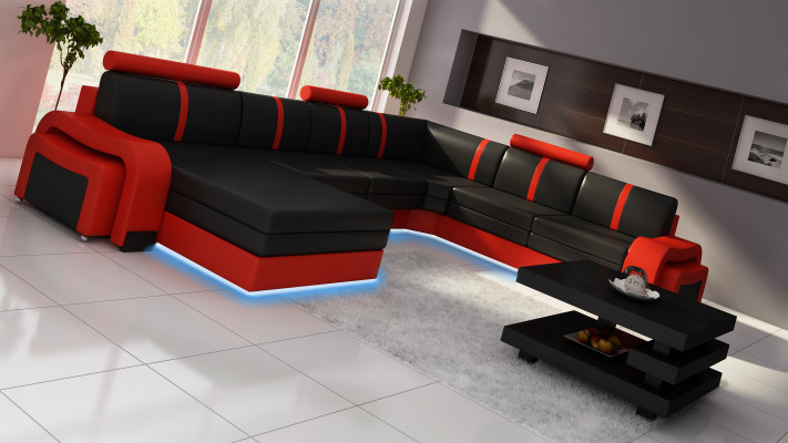 Paysage vivant Canapé avec USB Rembourrage Canapé en cuir Canapé d'angle Canapé d'angle Ensemble en cuir nouveau