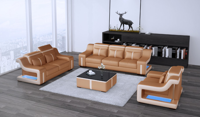 Canapé Canapé USB Rembourrage 3+2+1 Ensemble Sofas en Cuir Canapés Set Combinaison nouveau