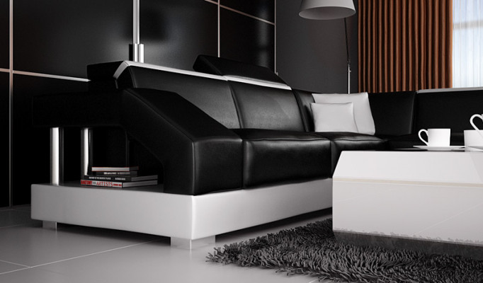 Canapé en cuir Canapé Canapé Paysage vivant Canapé d'angle Suite Design Canapé moderne avec USB