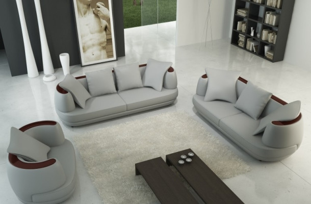 Ensemble de canapé en cuir 3+2+1 Siège Canapé Rembourrage Ensemble de canapé neuf Royal Grey