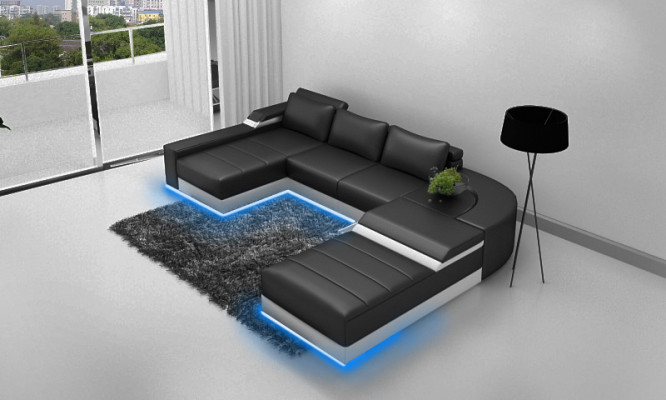 Canapé d'angle Canapé d'angle avec USB Revêtement en cuir Suite Salon Canapé paysager Bellenberg