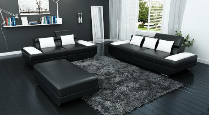 Ensemble de canapés Canapé en cuir 3+2 avec USB Ensemble de canapés Rembourré Pouf Canapés - 2719A