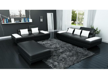 Ensemble de canapés Canapé en cuir 3+2 avec USB Ensemble de canapés Rembourré Pouf Canapés - 2719A