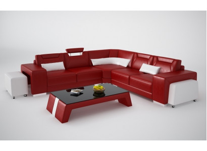 Canapé en cuir moderne Canapé d'angle en cuir Ensemble de canapé Canapé en forme de L Table basse