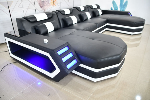 Canapé en cuir Canapé moderne Rembourrage en cuir Séjour paysage Conception de canapé d'angle Canapé Tissu