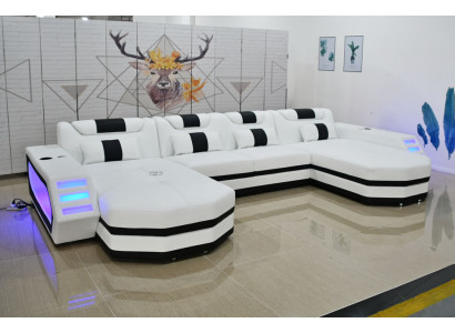 Canapé en cuir Canapé Moderne Tapisserie en cuir Paysage de vie Design Canapé d'angle Canapé Blanc