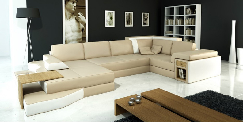 XXL Canapé Design Big +USB Canapé d'angle Canapé Wohlandschaft en forme de U Cuir Textile d'angle