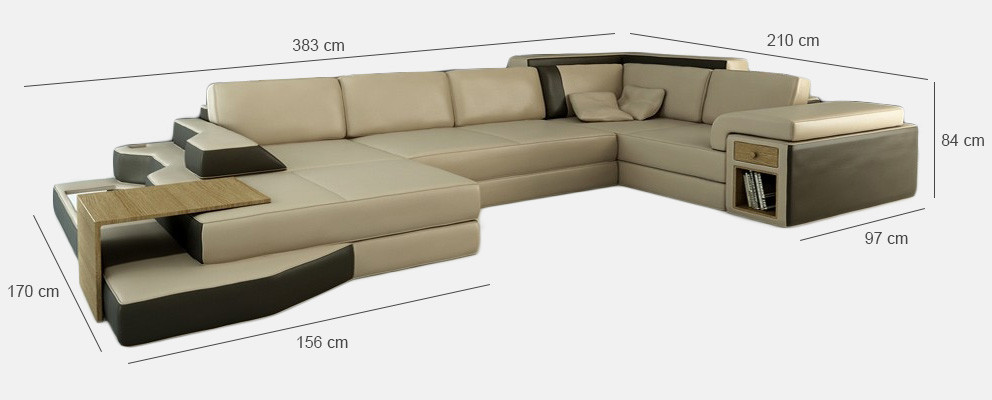 XXL Canapé Design Big +USB Canapé d'angle Canapé Wohlandschaft en forme de U Cuir Textile d'angle