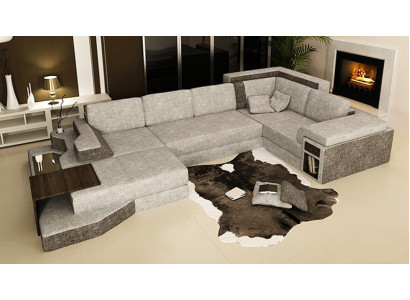 XXL Design Grand canapé avec USB Canapé d'angle Canapé Wohlandschaft en forme de U Cuir Textile Angle.