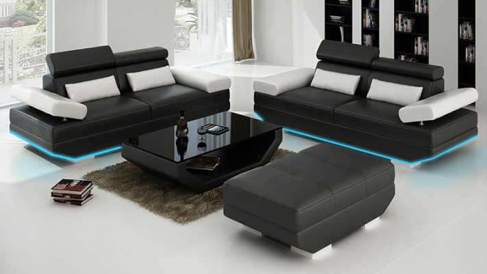 Canapé en cuir Canapé avec USB Salon paysage 2+2 Suite Canapé design Sofa