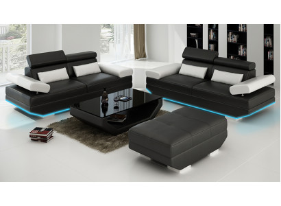 Canapé en cuir Canapé avec USB Salon paysage 2+2 Suite Canapé design Sofa