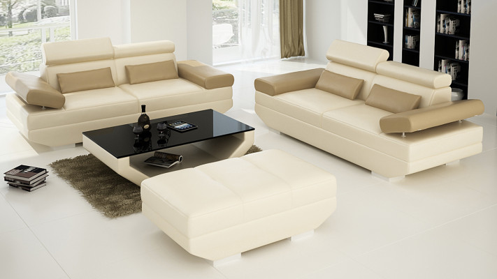 Canapé en cuir Canapé avec USB Salon paysage 2+2 Suite Canapé design Sofa