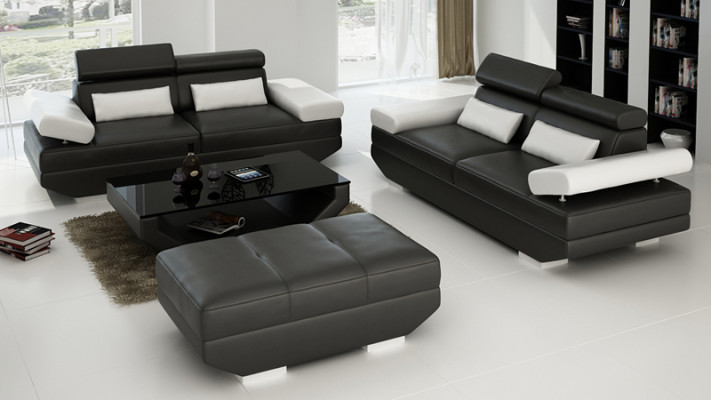Canapé en cuir Canapé avec USB Salon paysage 2+2 Suite Canapé design Sofa