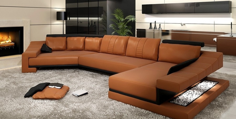 canapé d'angle en forme de U exclusif, design moderne et matériaux de haute qualité