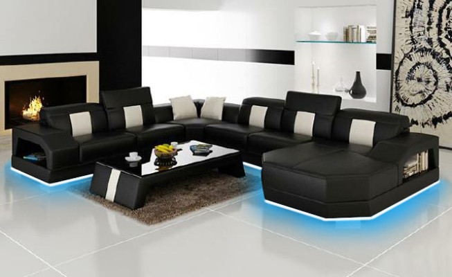 Paysage de vie Canapé Rembourrage Ensemble d'angle Canapé en cuir de designer