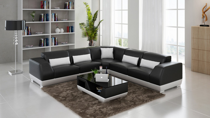 Canapé en cuir avec USB Salon paysage Canapé d'angle Suite Eck Design Canapé moderne G8024B